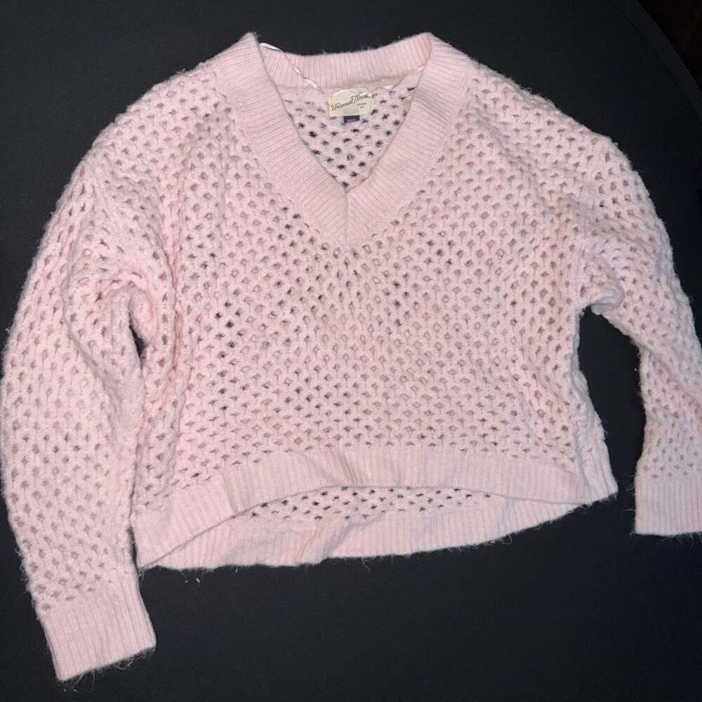 Universal Thread Pink V-Neck Open Work Pullover Sweater XL